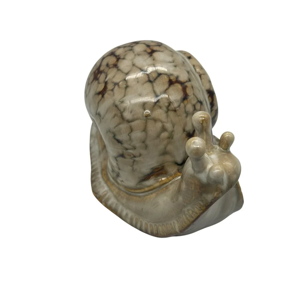 Vintage Ceramic Snail Figurine Glossy Brown Drip Glaze Pottery Garden Decor 5.5